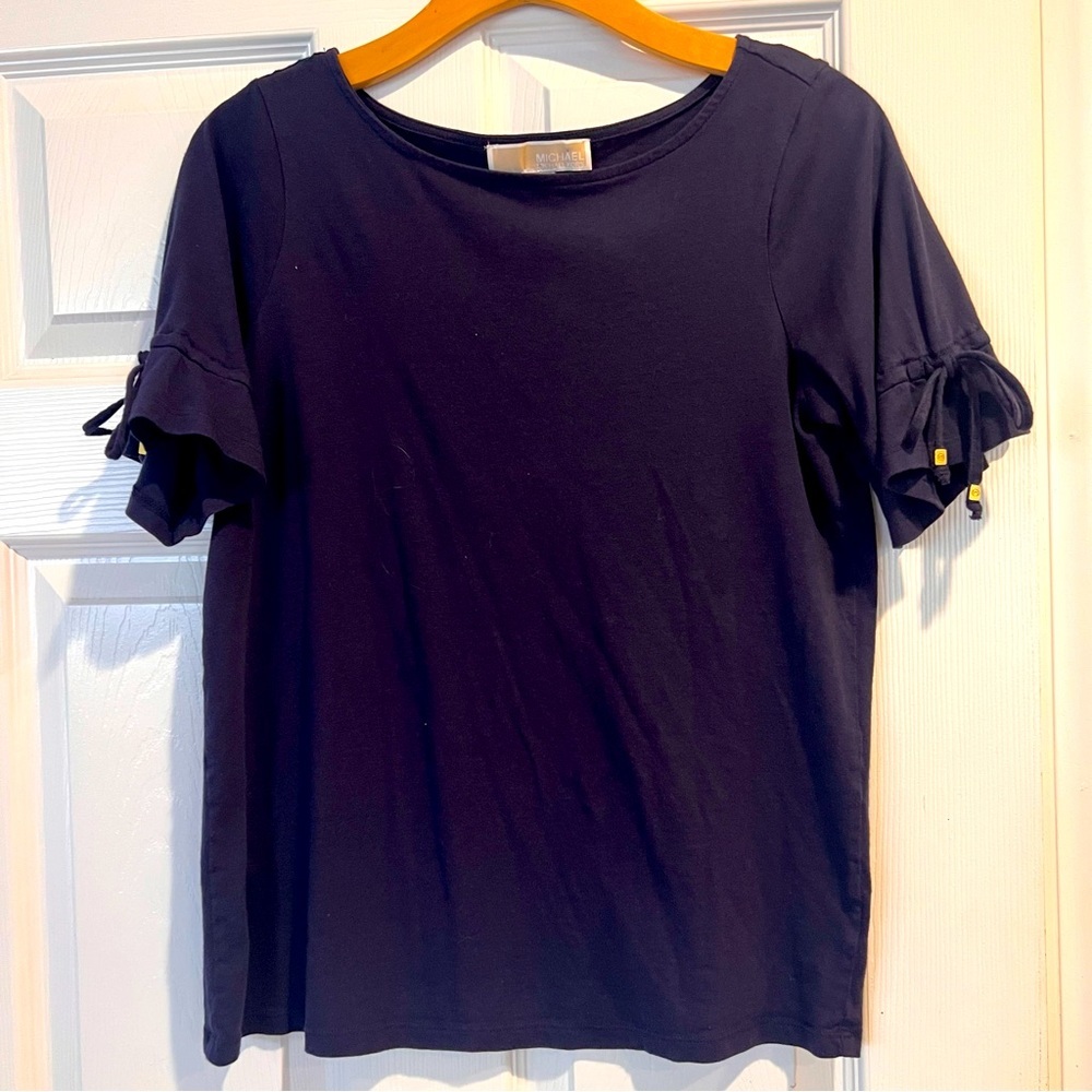 Michael Kors Blue Short Sleeve With Ties/Charms Top Size Small
